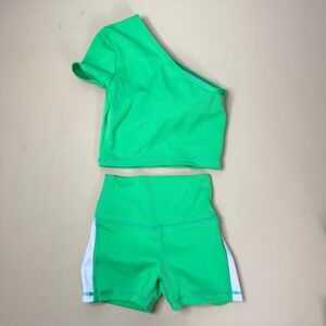 Jo+Jax Kids Green One Shoulder Crop Top and Shorts Dance Set Youth Medium 8-10
